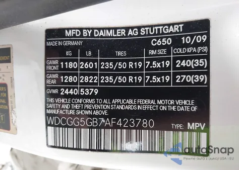 2010 Mercedes-Benz Glk 350 из США, поврежденный, VIN WDCGG5GB7AF423780